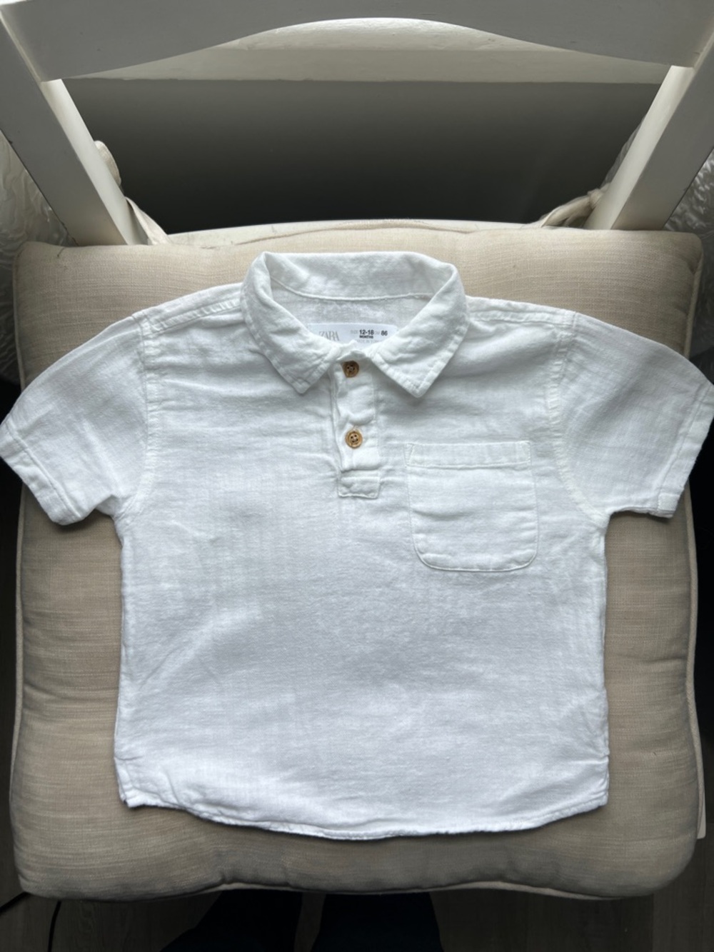 Zara Linen White Polo-Style 
 Shirt with Pocket - Kids
